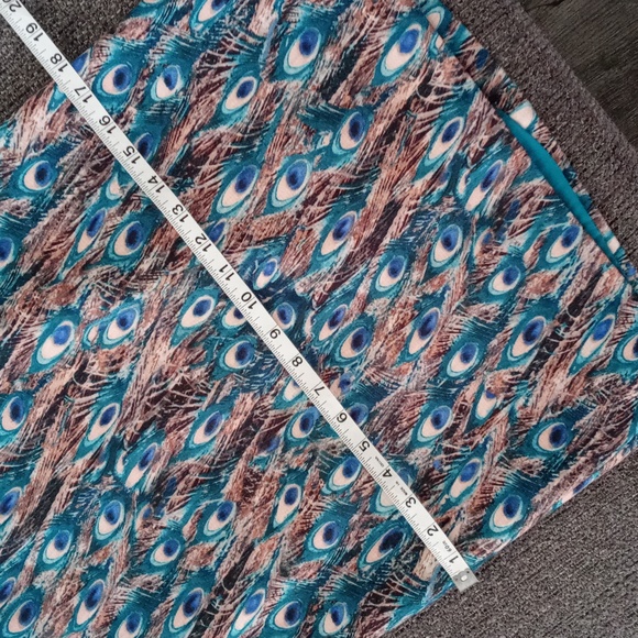 🦚Talbots🦚 - Teal/Tan Peacock/Feather Print Skirt - Picture 9 of 10